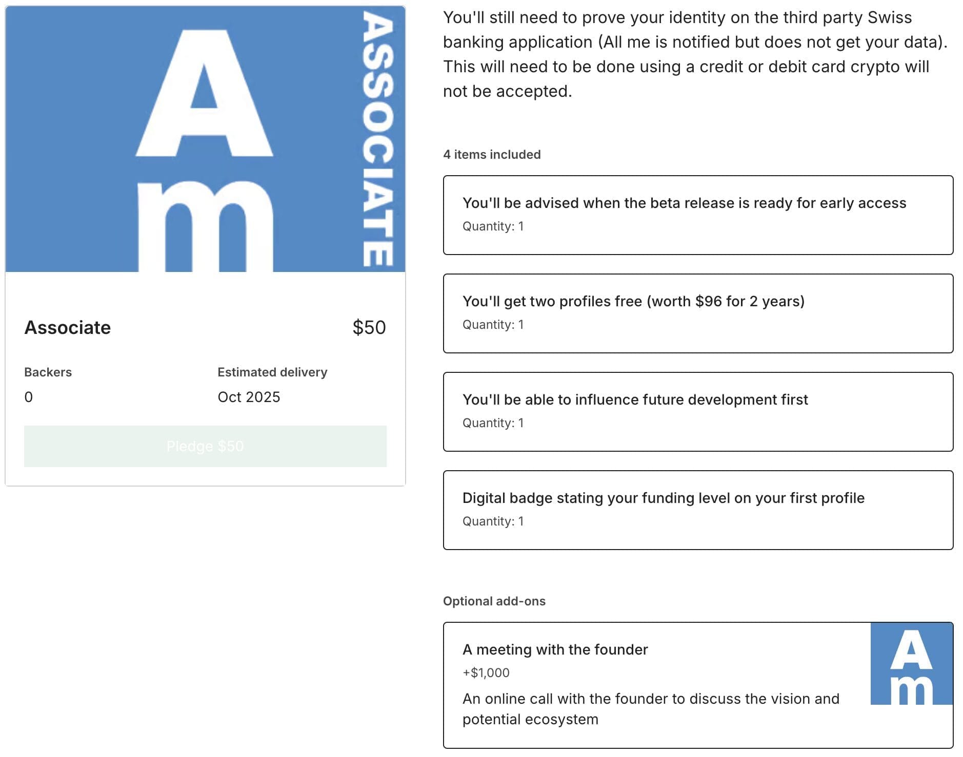 All me social app Associate kickstarter reward All me social app Associate