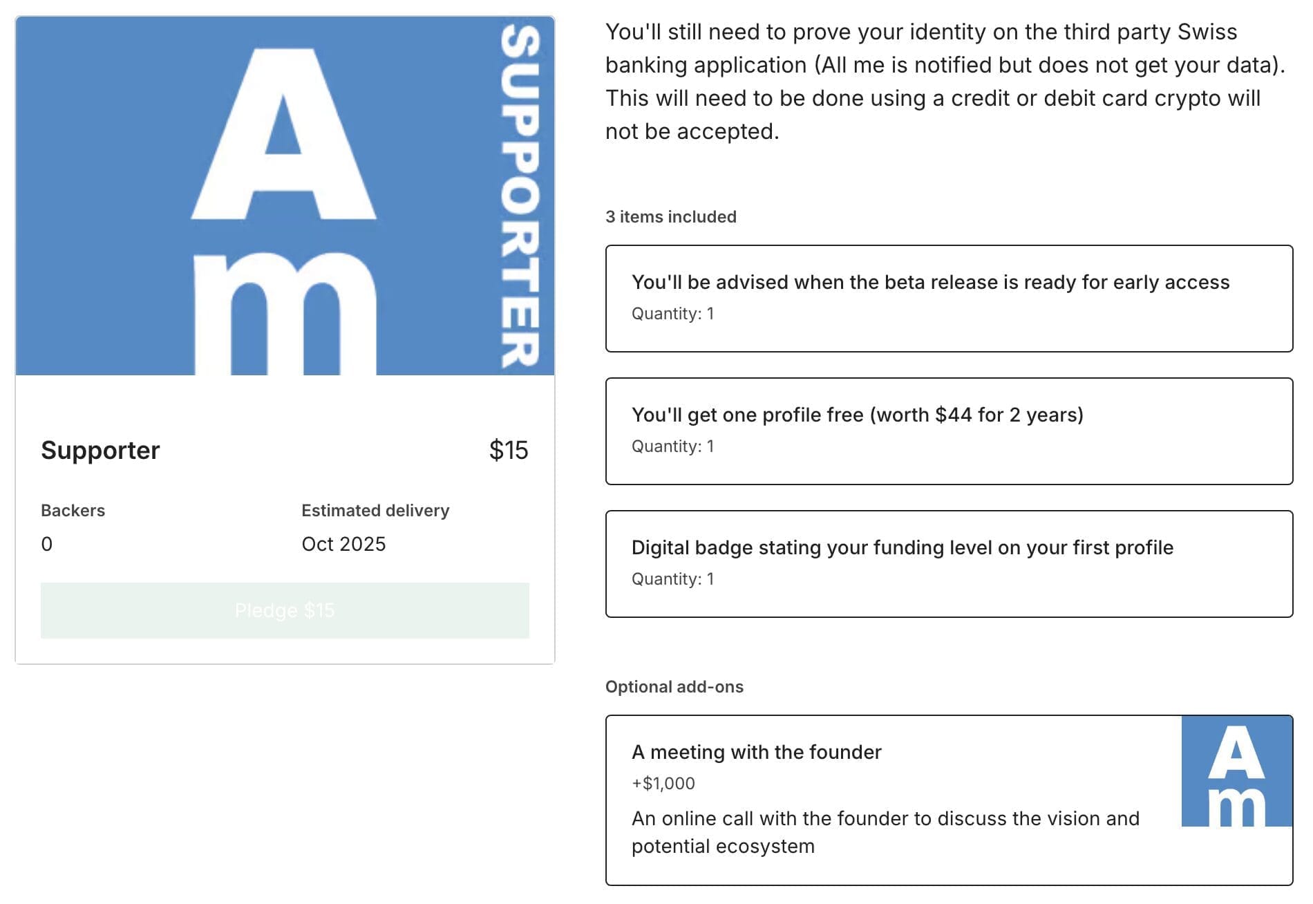 All me social app Supporter kickstarter reward All me social app Supporter