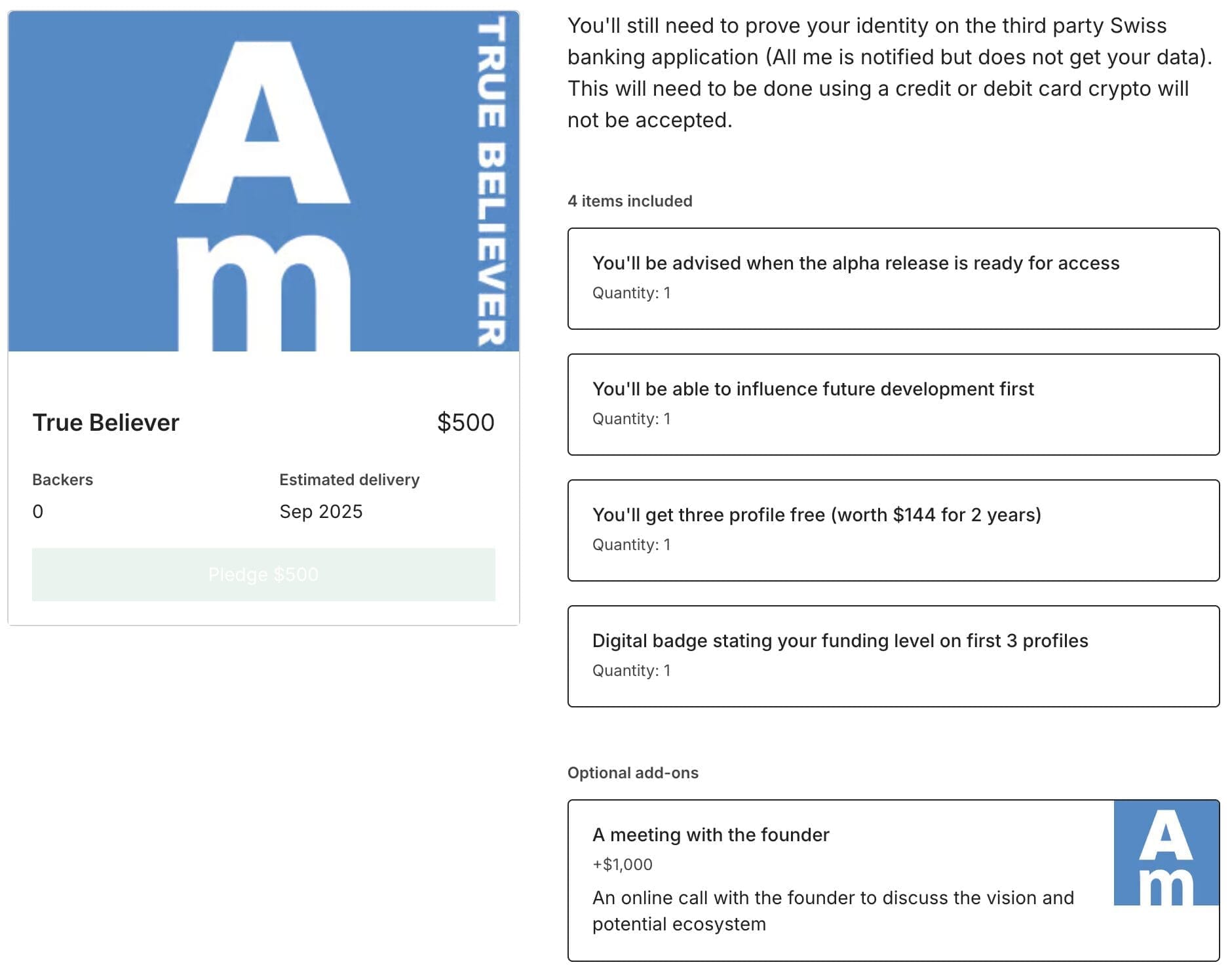 All me social app True Believer kickstarter reward All me social app True Believer
