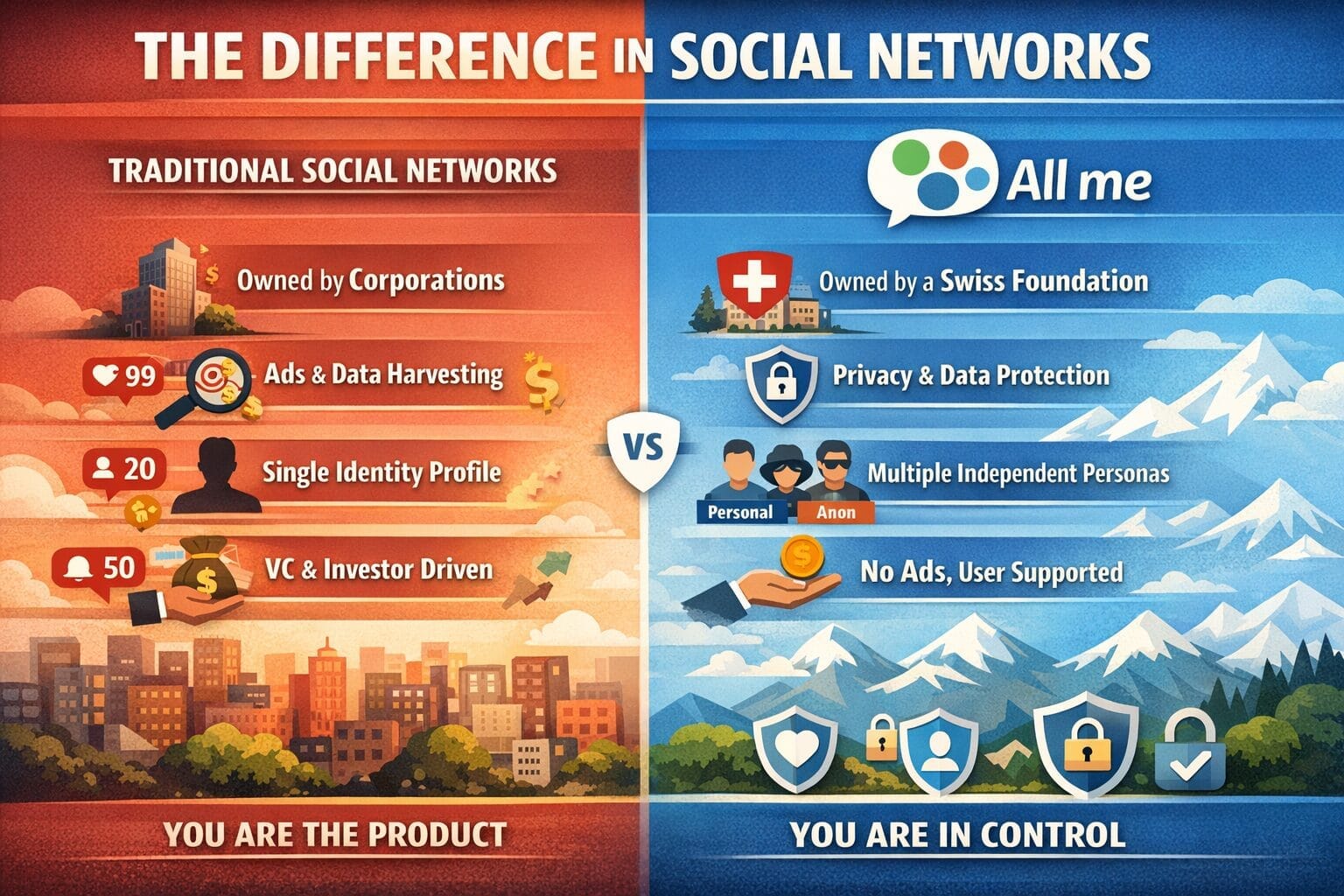 How All me Differs from Traditional Social Networks